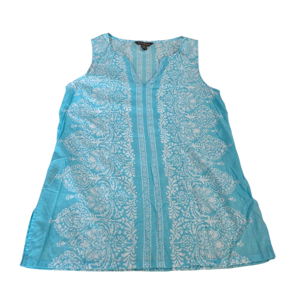 Tommy Bahama Tunic Top Womens Turquoise S Sleeveless V Neck Morocco Mosaic Slit